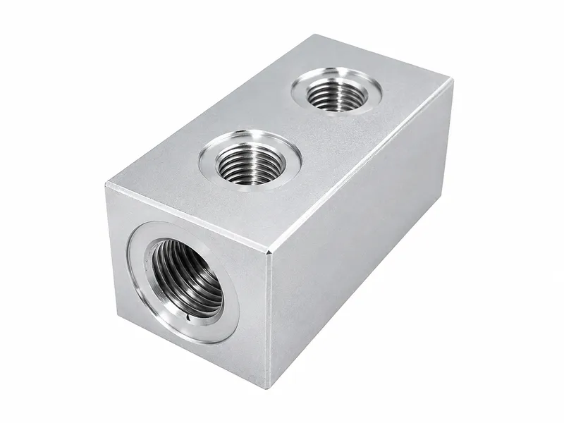 Hydraulic manifold block with multiple CNC-machined oil ports