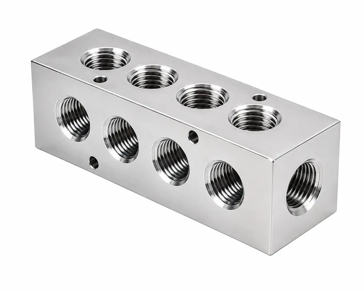 Hydraulic manifold block with multiple CNC-machined oil ports