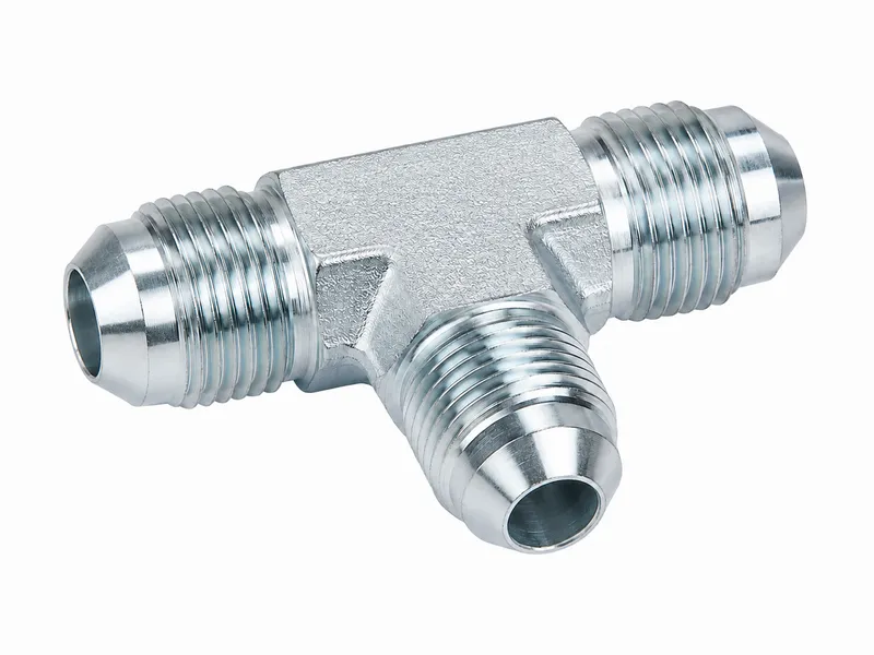 Tee adapter with three visible male JIC 37° flare noses