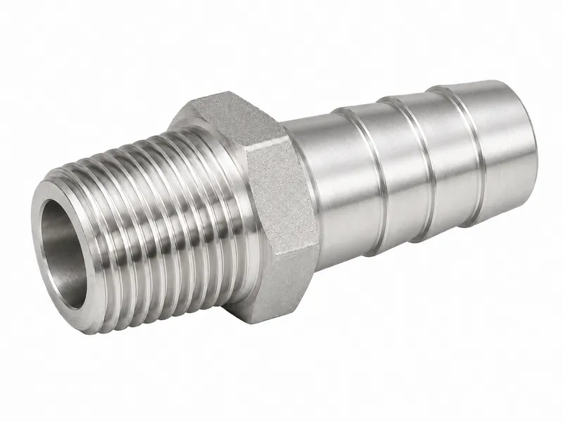Hex adapter with an external threaded end and grooved hose tail