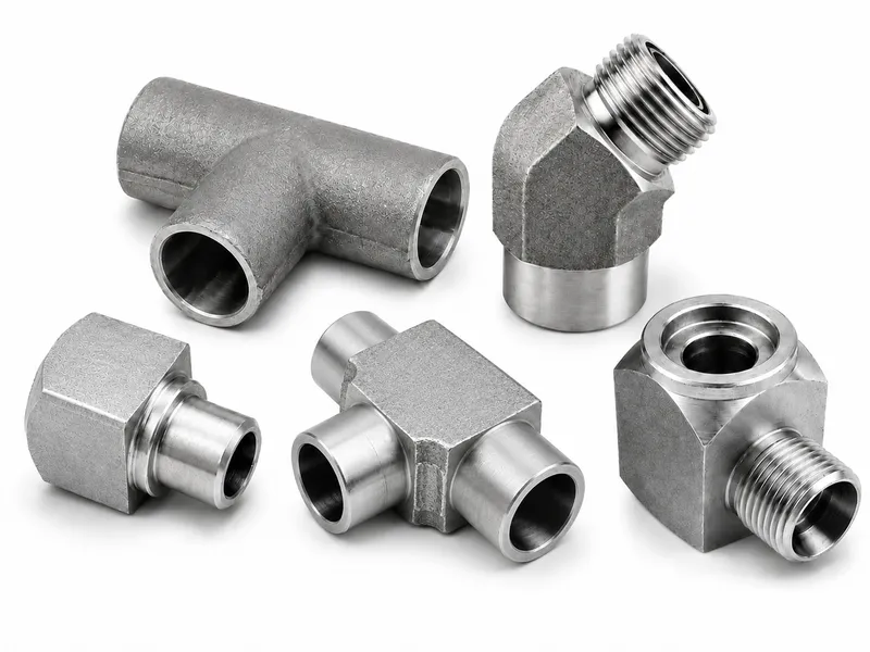 Set of machined weld fittings with branch and threaded connection ends